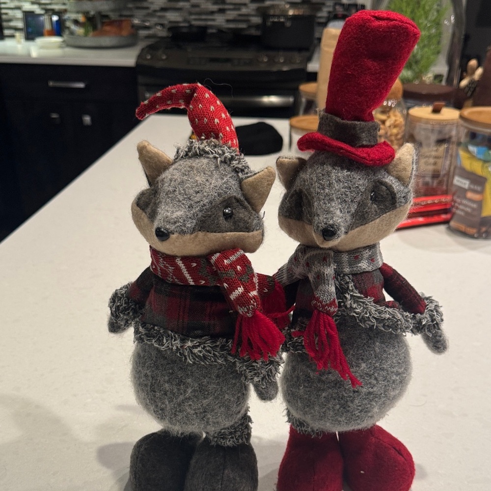 Fox Holiday Decor Set with Red and Gray by Fox